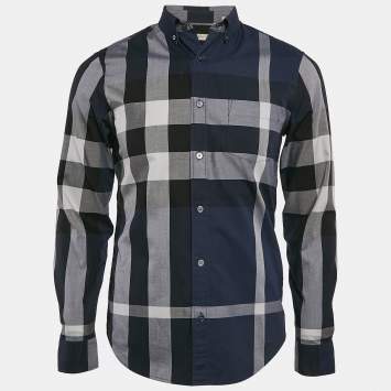 Pre Owned Burberry Brit Navy Blue Tartan Checks Cotton Button Down Shirt S