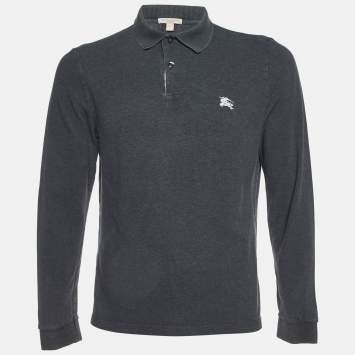 Pre Owned Burberry Brit Grey Cotton Long Sleeve Polo T-Shirt L
