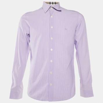 Pre Owned Burberry Brit Lilac Pin Striped Cotton & Linen Long Sleeve Shirt M