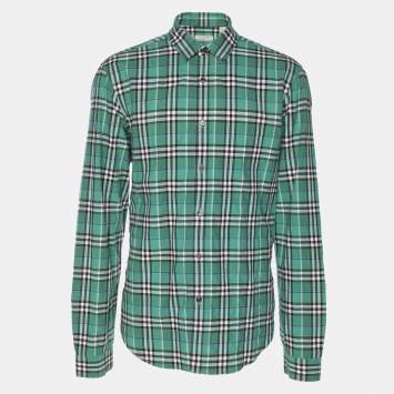 Pre Owned Burberry Brit Green Check Print Cotton Button Front Shirt L