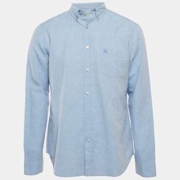 Pre Owned Burberry Brit Blue Cotton and Linen Button Down Shirt L