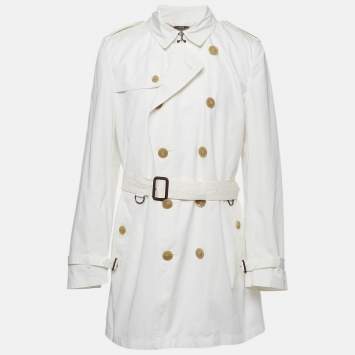 Pre Owned Burberry Brit White Cotton Double Breasted Trench Coat XXL