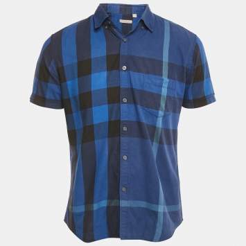 Pre Owned Burberry Brit Blue House Check Print Cotton Shirt L