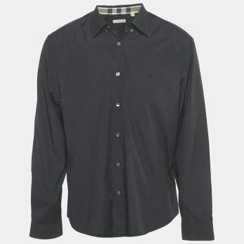 Pre Owned Burberry Brit Black Logo Embroidered Cotton Shirt XXL