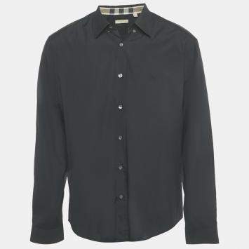Pre Owned Burberry Brit Black Logo Embroidered Cotton Shirt XXL