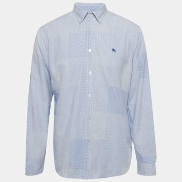 Pre Owned Burberry Brit Blue Checkered Cotton Full Sleeve Shirt XL 