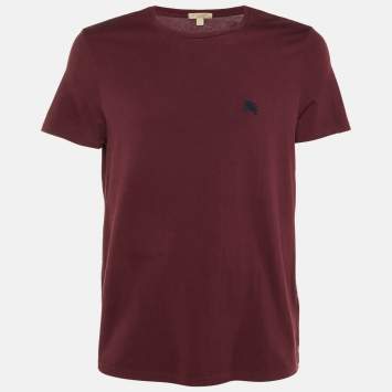 مملوكة مسبقًا Burberry Brit Maroon Cotton Crew Neck T-Shirt L