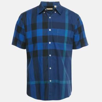 Pre Owned Burberry Brit Blue House Check Print Cotton Shirt XL