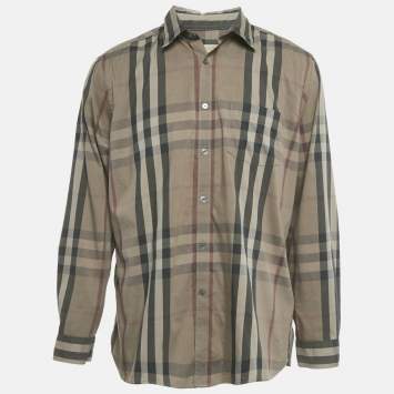 Pre Owned قميص بربري بريت قطن بني كارو بأكمام طويلة مقاس كبير جدًا جدًا - إكس إكس لارج