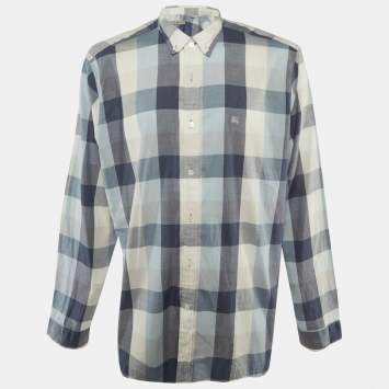 مملوكة مسبقًا Burberry Brit Blue /Grey Checkered Cotton Shirt XXXL