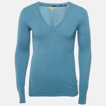 مملوكة مسبقًا Burberry Brit Blue Cashmere Knit V-Neck Sweater S
