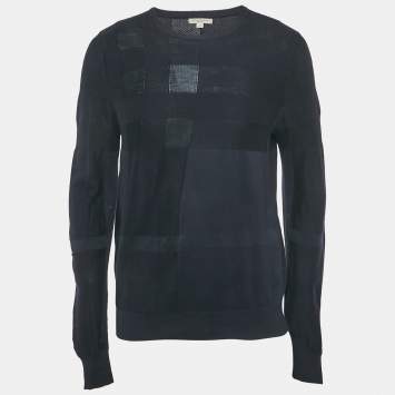 Pre Owned Burberry Brit Navy Blue Checks Cotton Knit Sweatshirt M