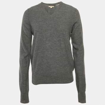 Pre Owned Burberry Brit Grey Wool Knit Elbow Patch Sweater M