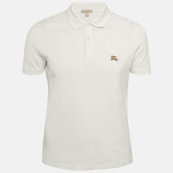 Pre Owned Burberry Brit White Pique Logo Detail Polo T-Shirt M