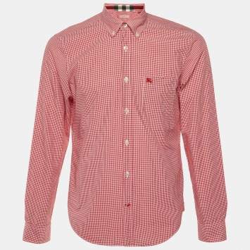 Pre Owned Burberry Brit red Checkered Cotton Button Front Shirt M