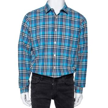 Pre Owned Burberry Brit Blue Checked Cotton Button Front Shirt L