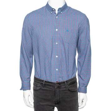 Pre Owned Burberry Brit Blue Checked Cotton Pocketed Button Down Shirt L