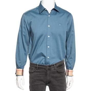 Pre Owned Burberry Brit Blue Cotton Button Front Shirt L