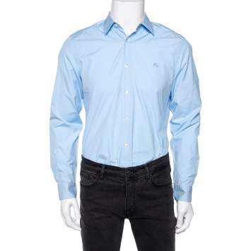 Pre Owned Burberry Brit Blue Cotton Long Sleeve Button Front Shirt M