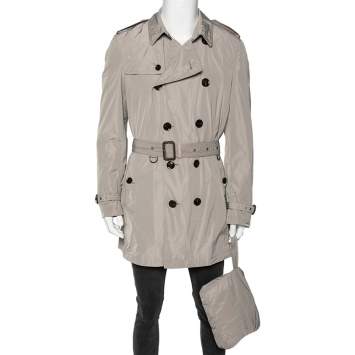 Pre Owned Burberry Brit Beige Synthetic Double Breasted Belted Trench Coat L