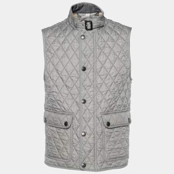 Pre Owned Burberry Brit Grey Quilted Sleeveless Haymarket Vest M