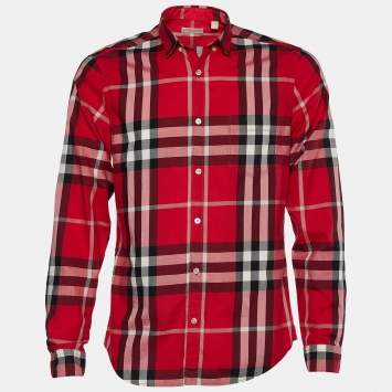 Pre Owned Burberry Brit Red Checked Cotton Button Front Shirt M