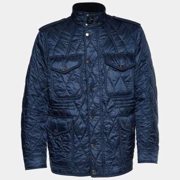 Pre Owned Burberry Brit Blue Quilted Synthetic Button Front Jacket XL