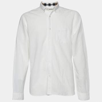 Pre Owned Burberry Brit White Cotton & Linen Pocketed Button Front Shirt XXL