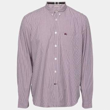 Pre Owned Burberry Brit Red Checkered Pattern Cotton Button Front Shirt XXL