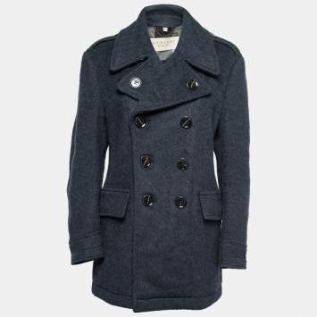 Pre Owned Burberry Brit Navy Blue Wool Double Breasted Coat M