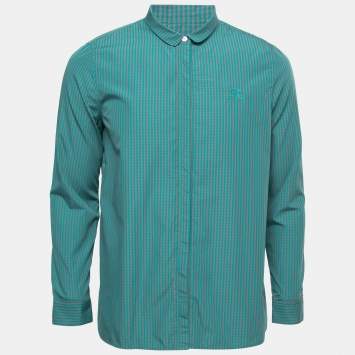 Pre Owned Burberry Brit Green Checked Cotton Concealed Button Shirt XL