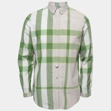 Pre Owned Burberry Brit Grey & Green Checked Cotton Button Front Shirt XL
