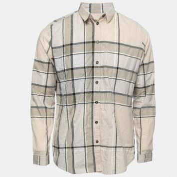 Pre Owned Burberry Brit Beige Checked Cotton Button Front Shirt L