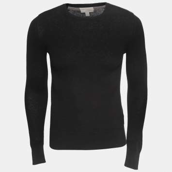 Pre Owned Burberry Brit Black Knit Horseferry Check Shoulder Detail Crew Neck Sweatshirt XS