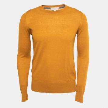 Pre Owned Burberry Brit Mustard Yellow Knit Horseferry Check Shoulder Detail Crew Neck Sweatshirt S