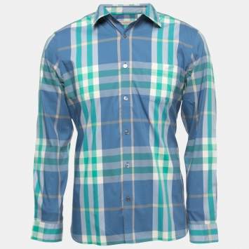 Pre Owned Burberry Brit Blue/Green Plaided Cotton Full Sleeve Shirt L