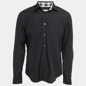 Pre Owned Burberry Brit Navy Blue Cotton Button Front Full Sleeve Shirt L