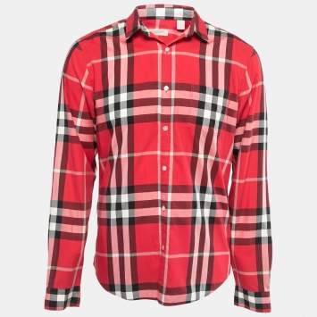 Pre Owned Burberry Brit Red Checked Cotton Button Front Full Sleeve Shirt L