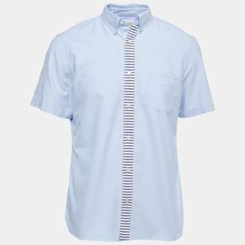Pre Owned Burberry Brit Light Blue Cotton Button Down Half Sleeve Shirt L