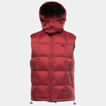 Pre Owned Burberry Brit Red Nylon Hooded Puffer Vest L