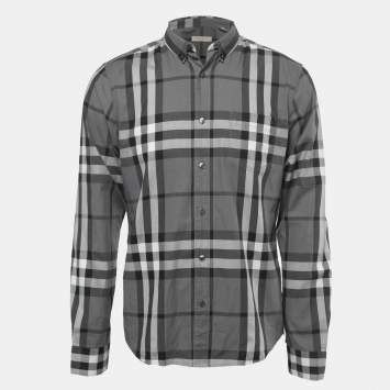 Pre Owned Burberry Brit Grey Plaid Button Down Full Sleeve Shirt L