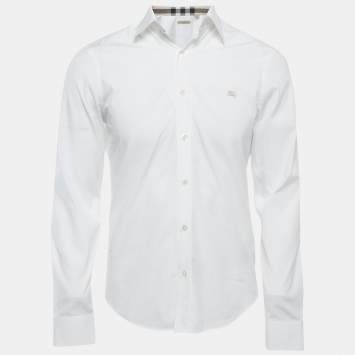 Pre Owned Burberry Brit White Logo Embroidered Cotton Button Front Full Sleeve Shirt S