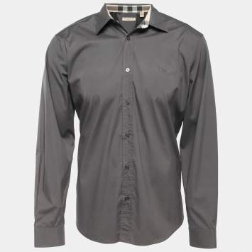 Pre Owned Burberry Brit Grey Cotton Button Front Full Sleeve Shirt XL