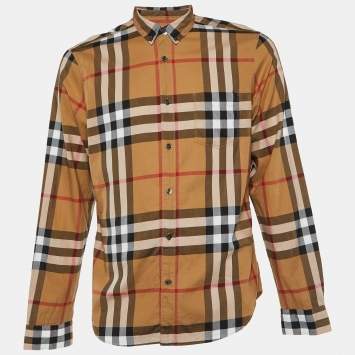 Pre Owned Burberry Brit Beige Nova Check Cotton Button Front Shirt L