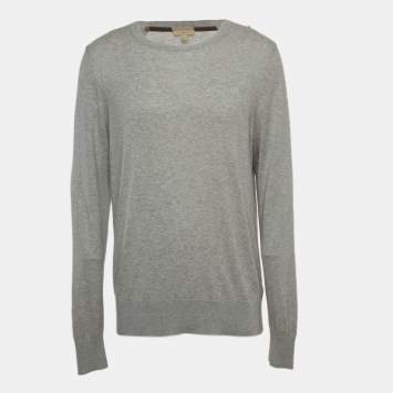 Pre Owned Burberry Brit Grey Cashmere and Cotton Check Detail Round Neck Sweater XXL
