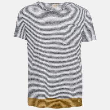 Pre Owned Burberry Brit White Striped Linen Blend Half Sleeve T-Shirt L