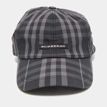 Pre Owned Burberry Black Smoked Check Canvas Baseball Cap One Size