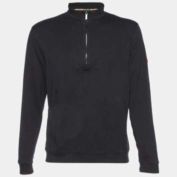 Pre Owned Burberry Golf Black Cotton Zip Mock Neck Long Sleeve Sweater M