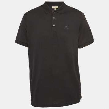 Pre Owned Burberry London Black Logo Embroidered Cotton Knit Polo T-Shirt XXL