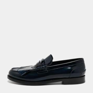 Pre Owned Burberry Blue Leather Fringe Penny Slip On Sneakers Size 45